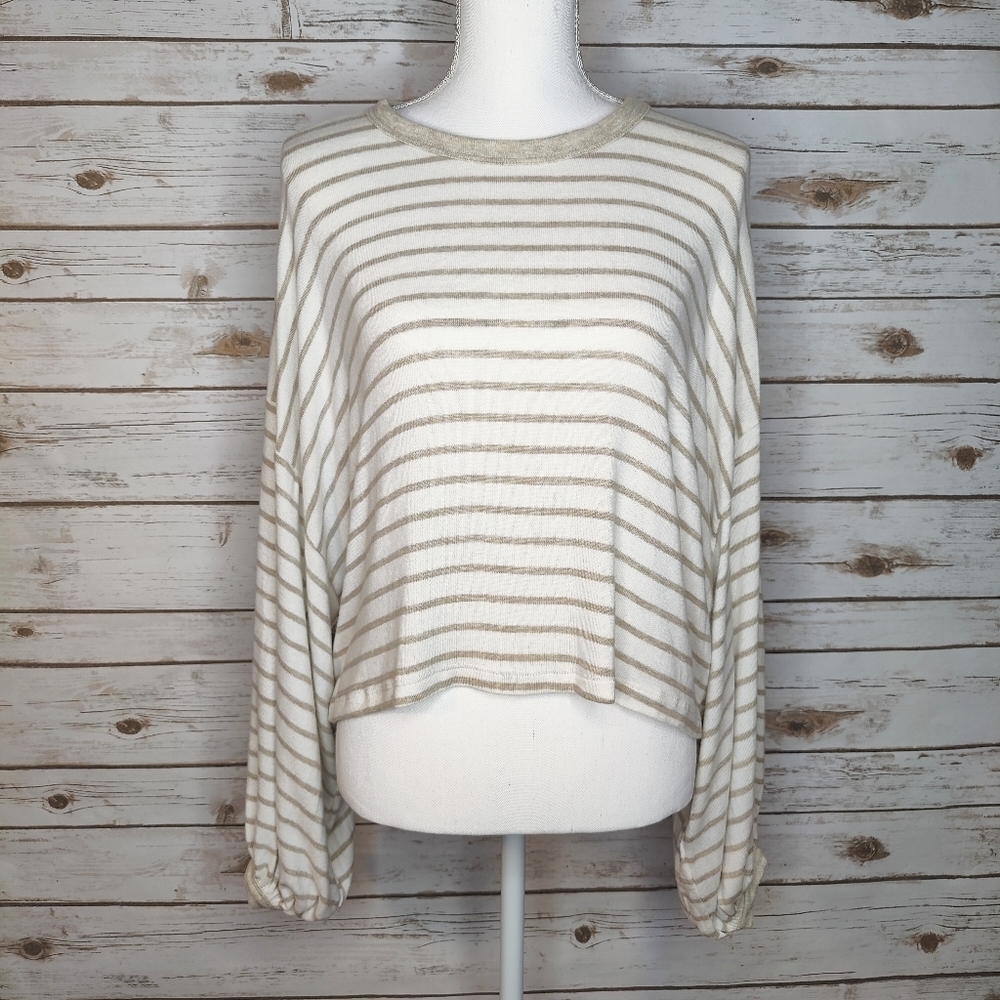 Lulus Women's Striped Oversized Long Sleeve Loungewear Top